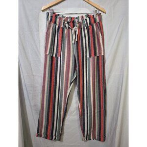 Da-sh Medium Linen Strip Boho Beach Retro Colorful Peasant Crop Pants